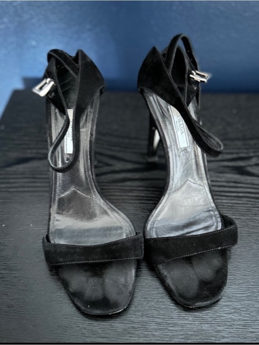 Prada Black Suede Strappy High-Heel Sandals